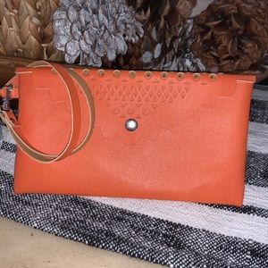 Orange Faux Leather Wristlet
